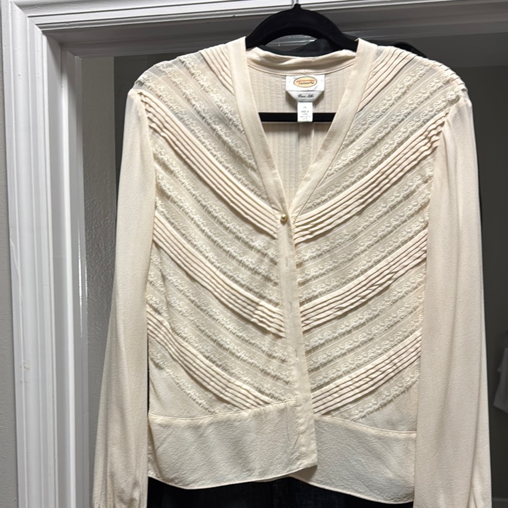 Talbots Cream Pleated Bib Collar Blouse